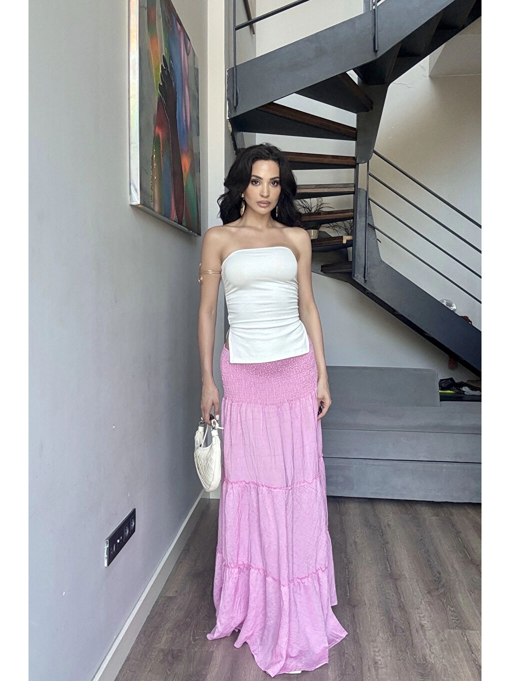 Kadın Pembe Gipeli Yırtmaçlı Etek 1006-2587-8