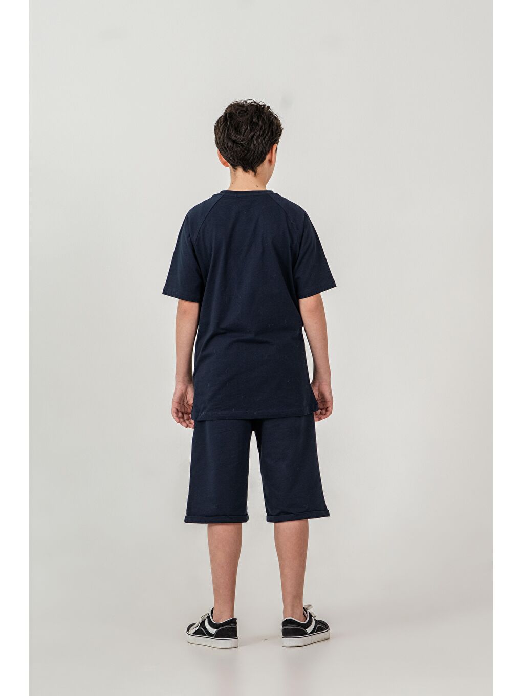 Lacivert Üst Ön Orta Yelken Baskılı Alt Sol Bacak Baskılı Erkek Çocuk Şort - Tişört Takımı-5