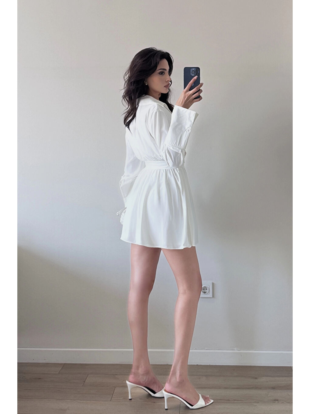 Kadın Beyaz Gömlek Elbise 1041-2677-1