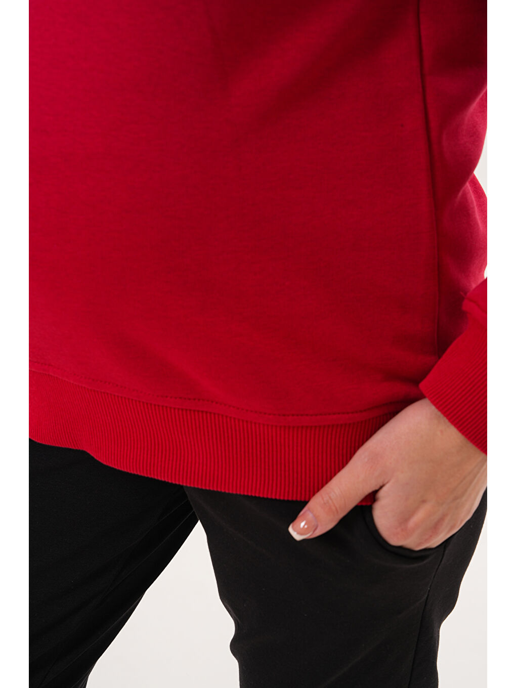 Kırmızı Bisiklet Yaka %100 Pamuk Hamile ve Lohusa Basic Sweatshirt-6