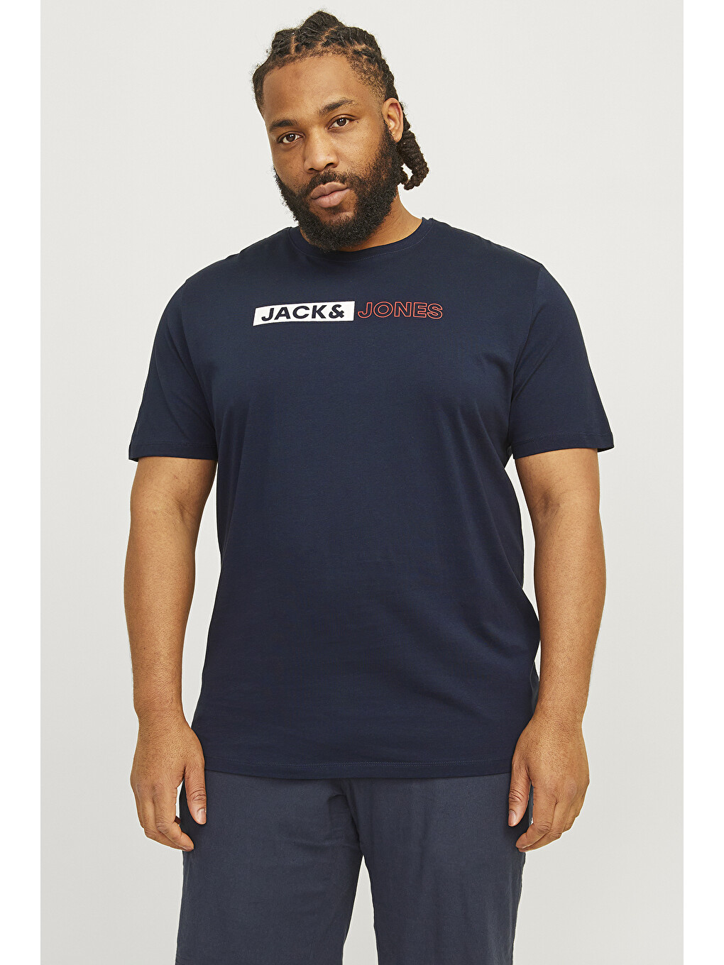 Lacivert Plus Jjecorp Büyük Beden %100 Pamuk Slim Fit Bisiklet Yaka Erkek Tişört 12243630