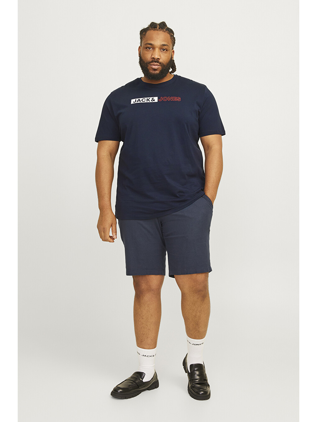 Lacivert Plus Jjecorp Büyük Beden %100 Pamuk Slim Fit Bisiklet Yaka Erkek Tişört 12243630-1