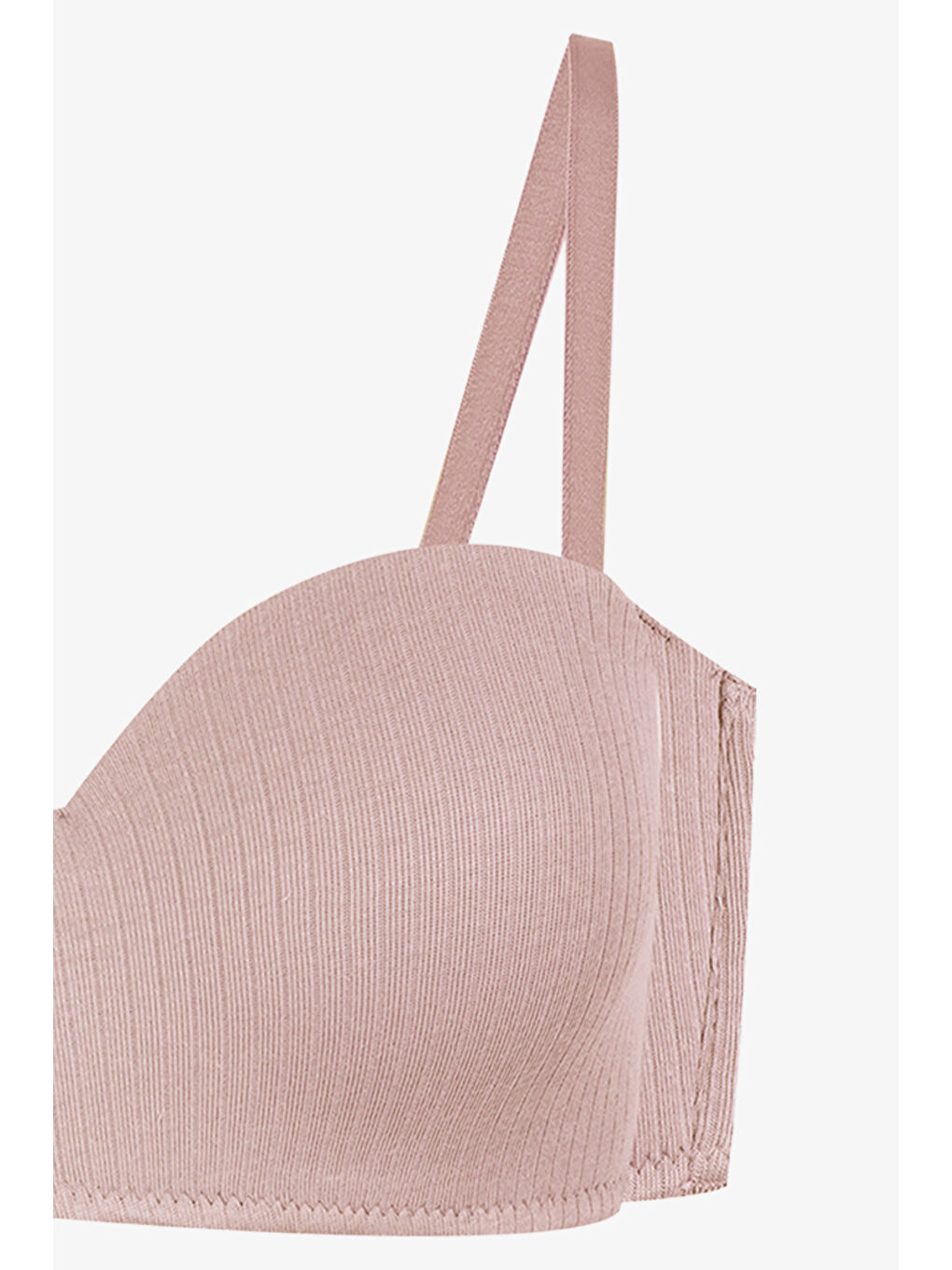 Ekru Kadın Dolgusuz Pamuklu Fitilli Straplez Sütyen-2