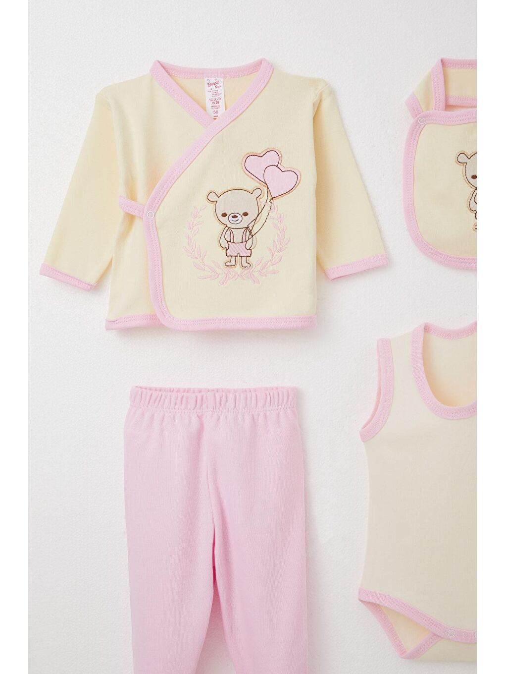 Ekru Kız Bebek Hastane Çıkışı 10 Lu Sevgi Temalı Ayıcık Nakışlı Krem (0-3 Ay)-2