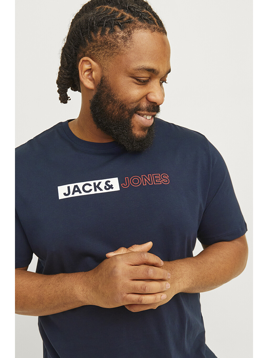 Lacivert Plus Jjecorp Büyük Beden %100 Pamuk Slim Fit Bisiklet Yaka Erkek Tişört 12243630-2