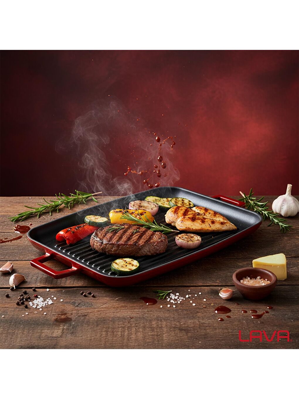 Bordo Dikdörtgen Izgara Tepsi Döküm Demir Yekpare Çift Kulplu Ölçü 31x42cm.-6