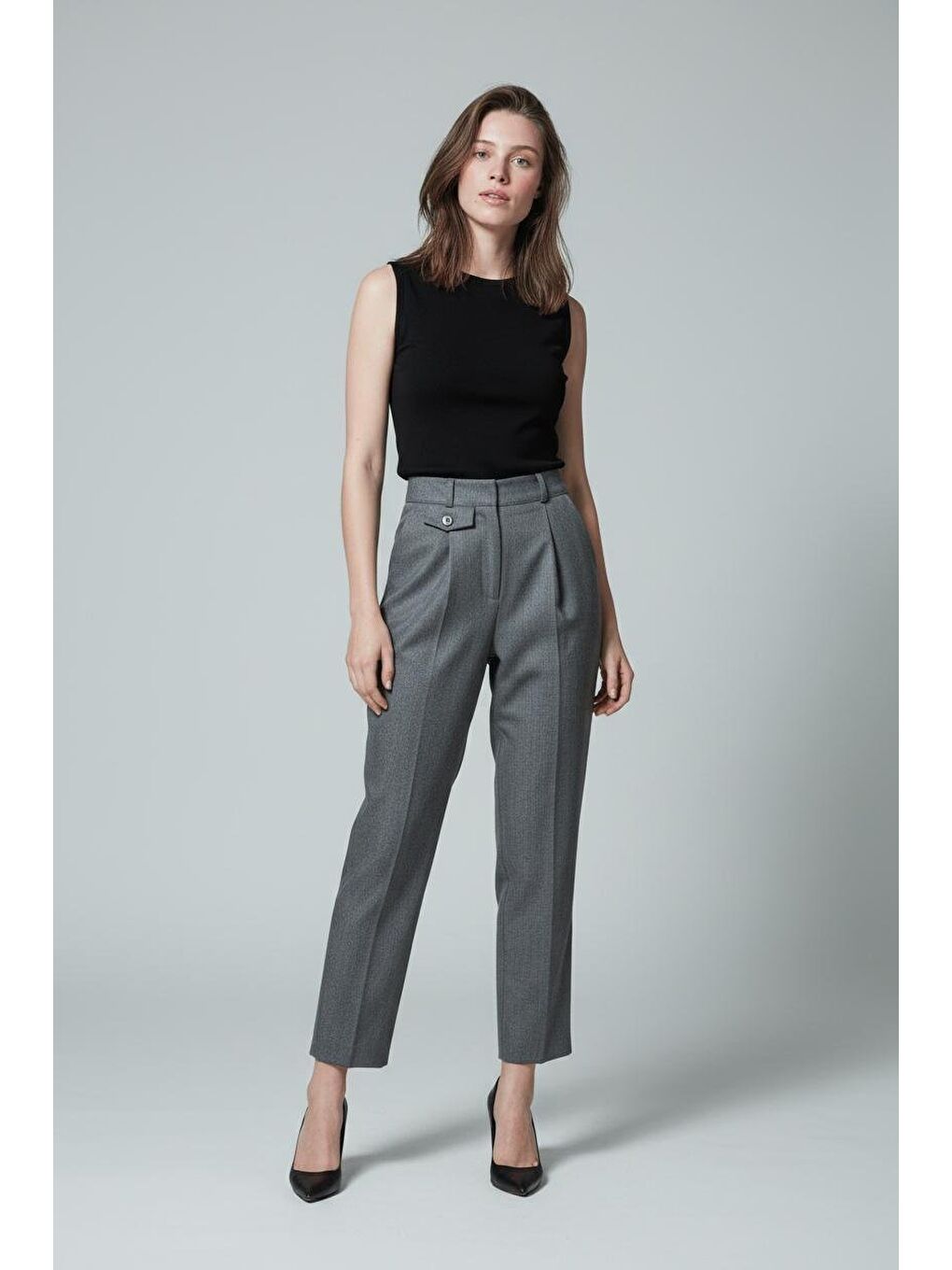 Antrasit Pens Detaylı Kapaklı Düz Paça Kumaş Pantolon Mg2642