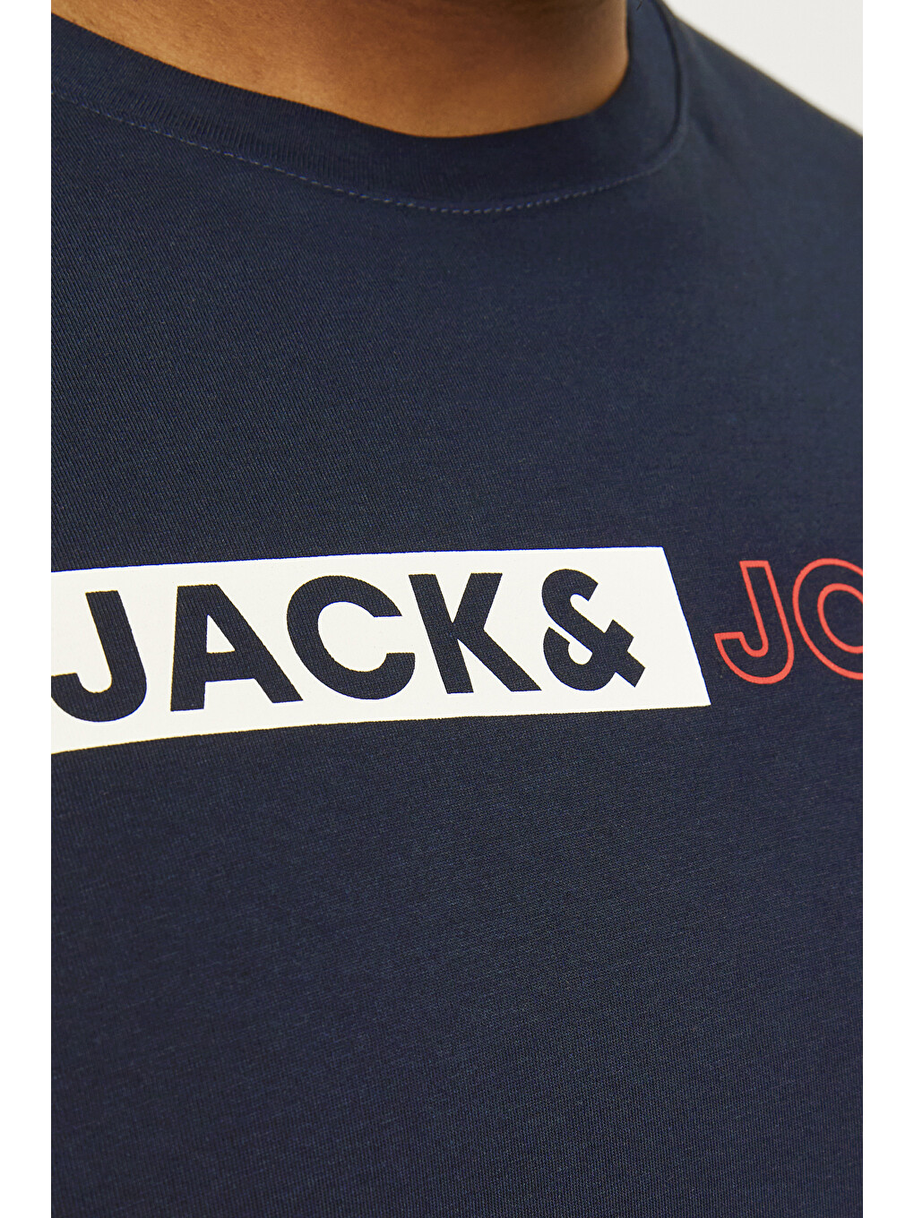 Lacivert Plus Jjecorp Büyük Beden %100 Pamuk Slim Fit Bisiklet Yaka Erkek Tişört 12243630-3