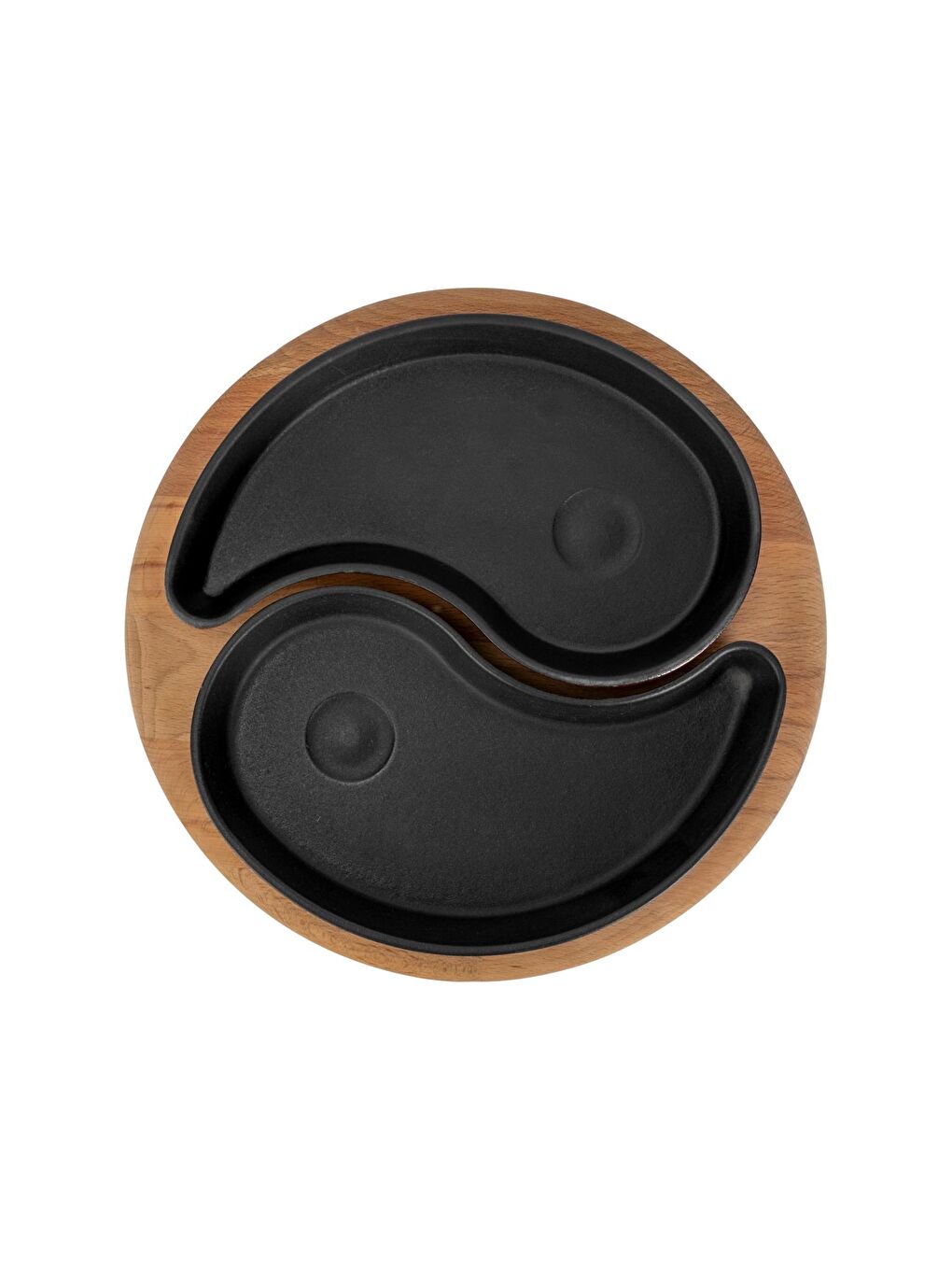 Bordo Damla Formlu 2'li Set Yingyang Fajita Tabağı Kayın Servis Ahşabı Ölçü 10x20cm.-2