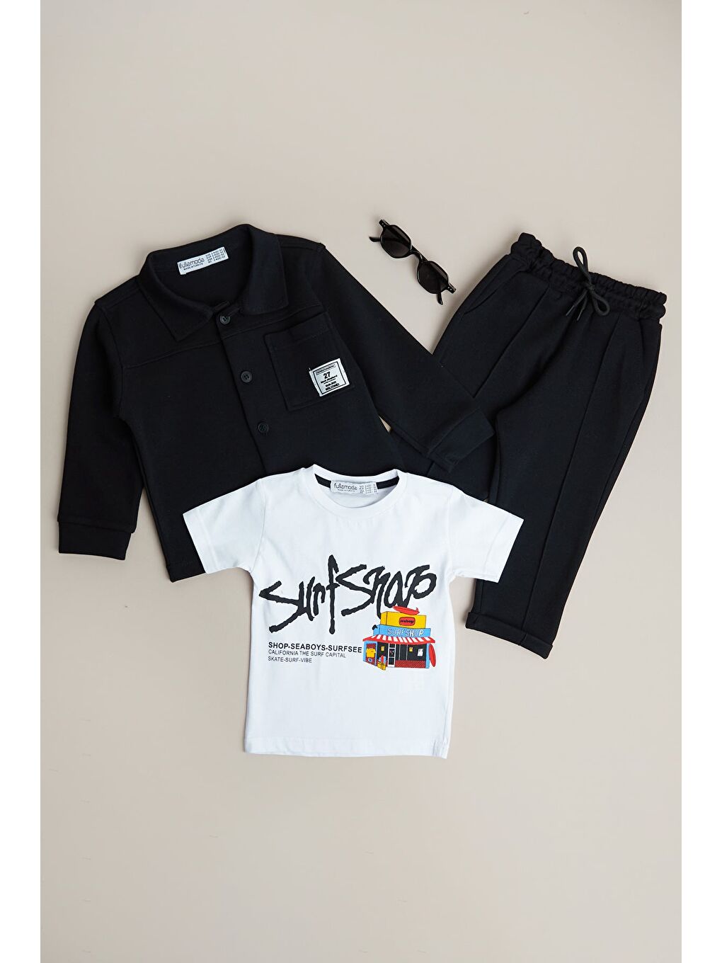Siyah %100 Pamuk Çimalı Yazı Baskılı 3 Lü Erkek Çocuk Takım
