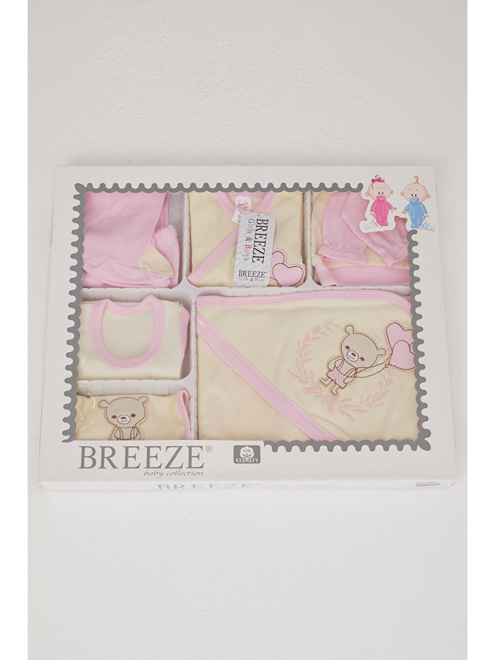 Ekru Kız Bebek Hastane Çıkışı 10 Lu Sevgi Temalı Ayıcık Nakışlı Krem (0-3 Ay)-6