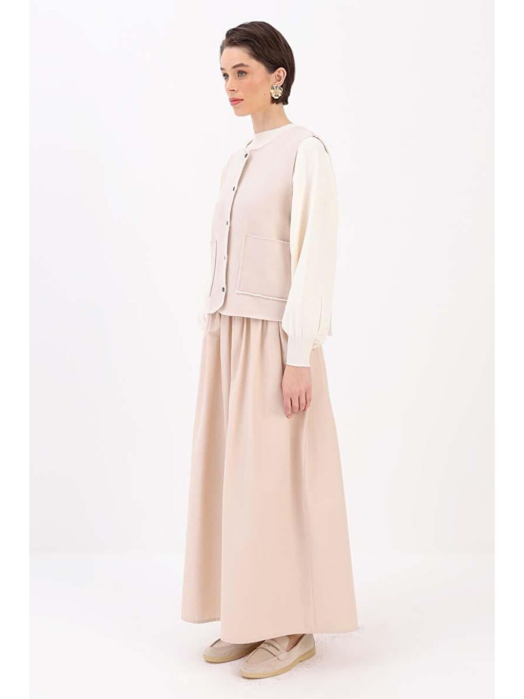 Bej Taş-Cepli Kısa Yelek-2