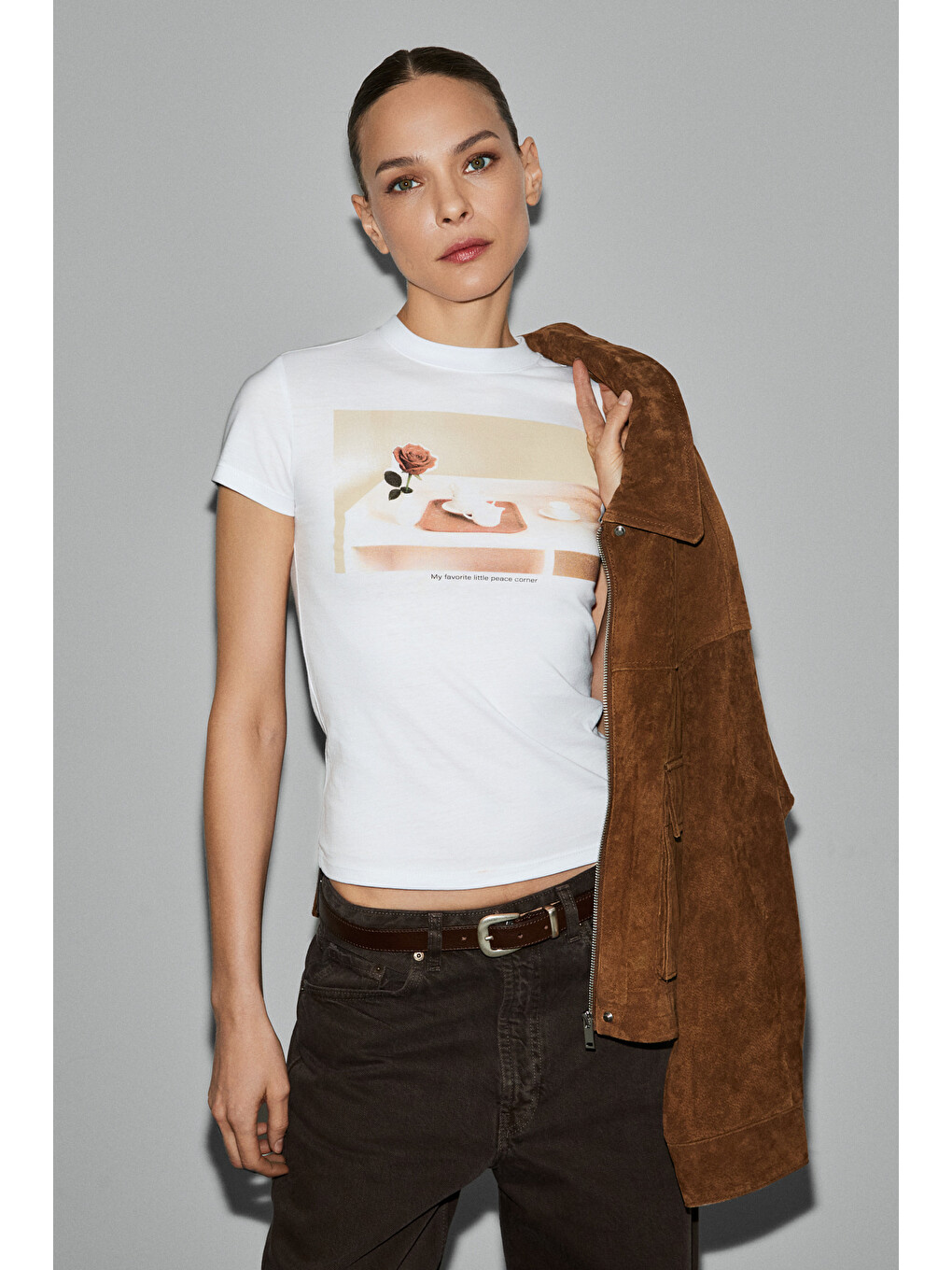 Areluna Kadın Organik Pamuklu Bisiklet Yaka Kısa Kollu Slim Fit Beyaz T-shirt-3