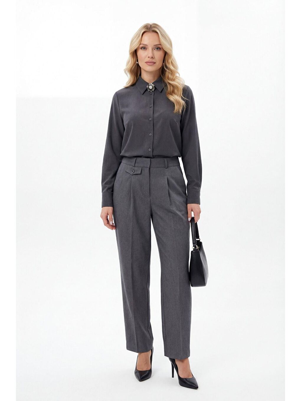 Antrasit Pens Detaylı Kapaklı Düz Paça Kumaş Pantolon Mg2642-2