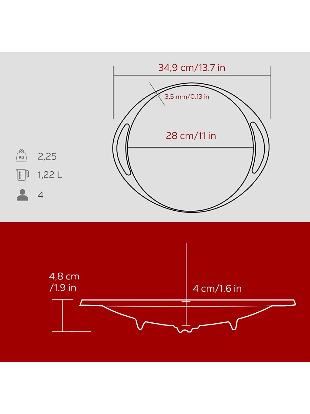 Bordo Yuvarlak Saç Kavurma Tavası Döküm Demir Yekpare Çift Kulplu Çap(Ø)28cm.-4