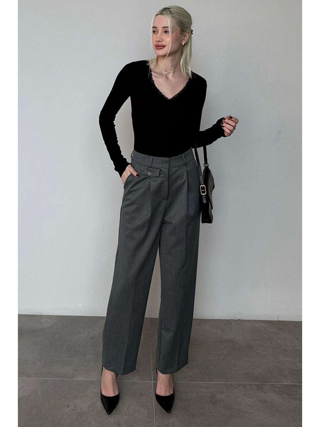 Antrasit Pens Detaylı Kapaklı Düz Paça Kumaş Pantolon Mg2642-5