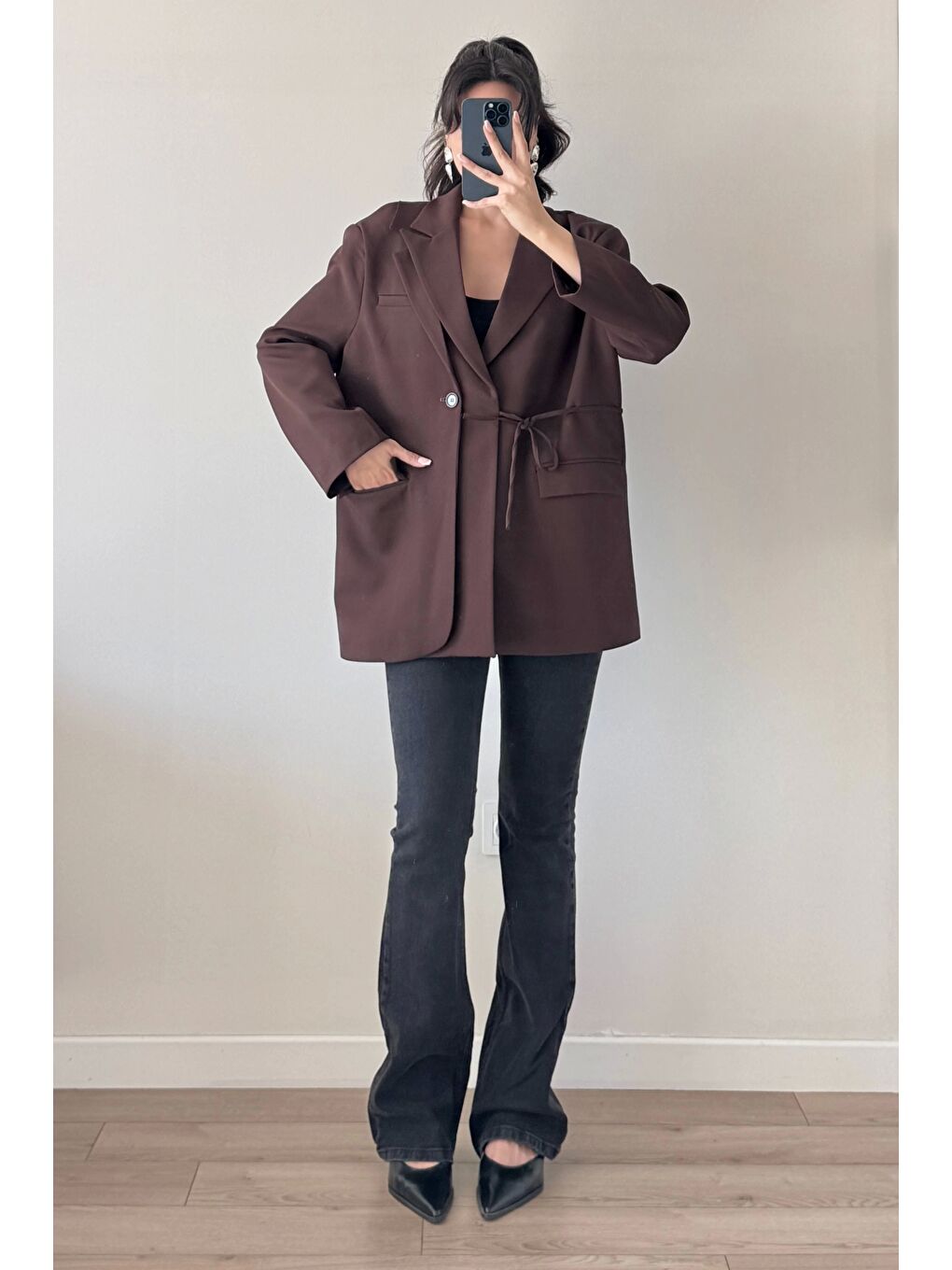 Kahverengi Kadın Kahve Çift Yaka Blazzer Ceket 0999-25088-1