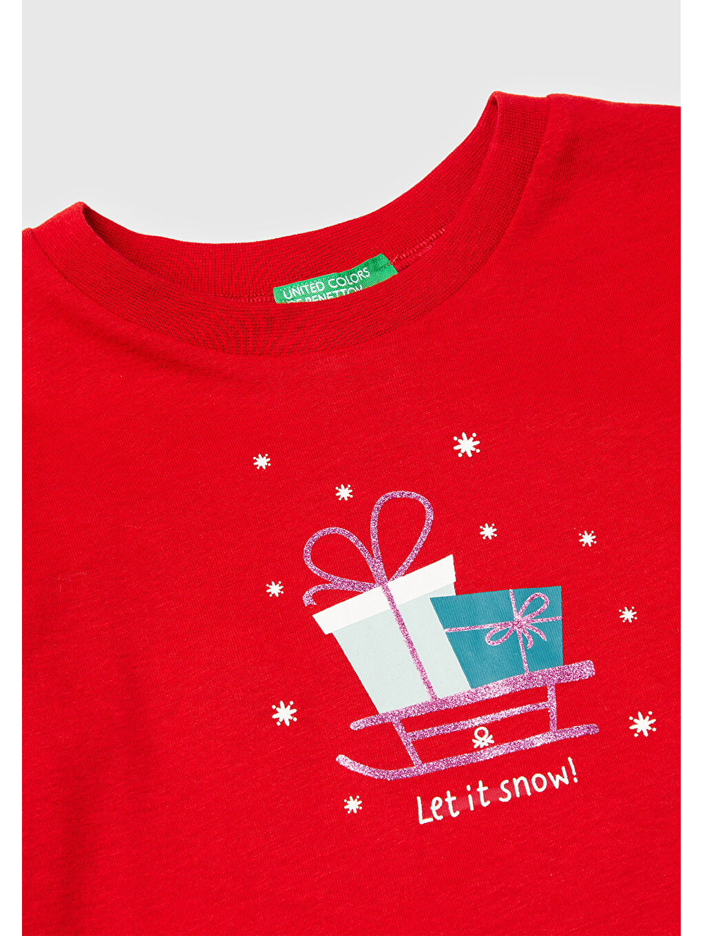 Kız Çocuk Kırmızı Simli Baskılı Bisiklet Yaka Regular Fit Uzun Kollu T-shirt-2