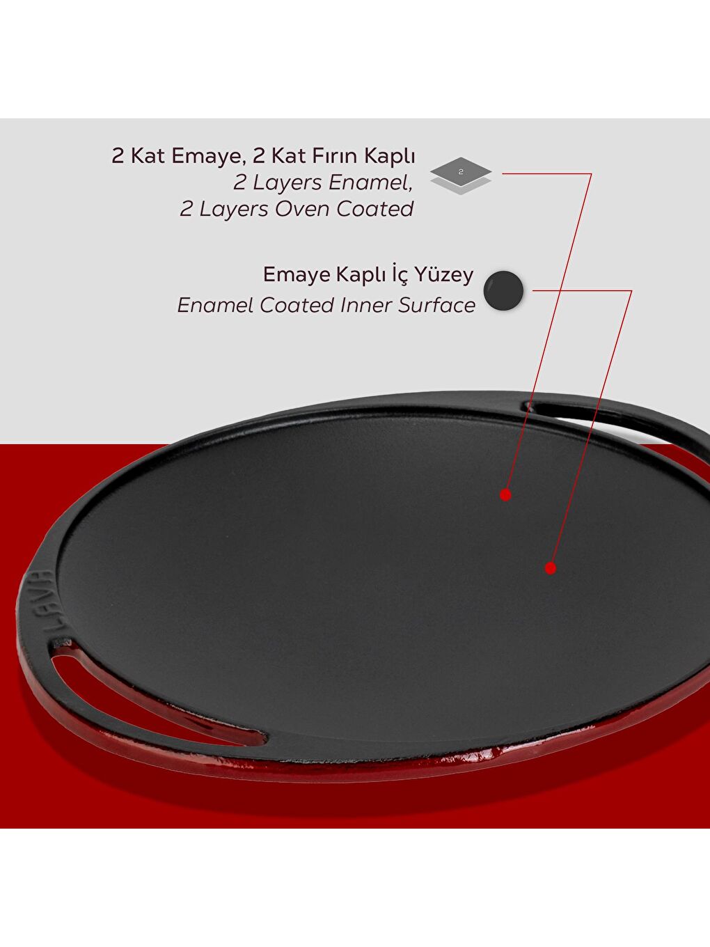 Bordo Yuvarlak Saç Kavurma Tavası Döküm Demir Yekpare Çift Kulplu Çap(Ø)28cm.-5