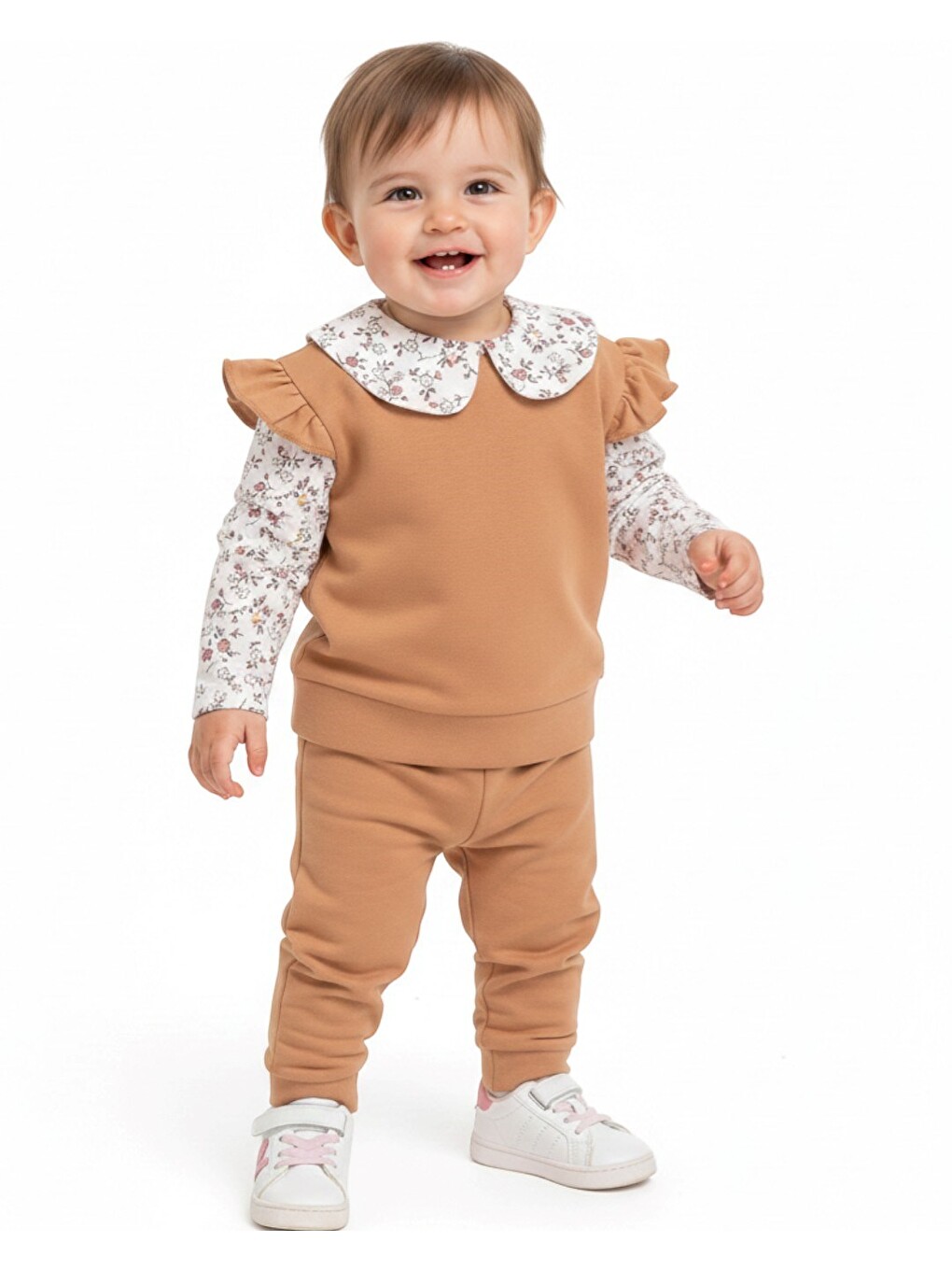 Kahverengi Kız Bebek Yaka Ve Kol Detaylı Mevsimlik 2'li Takım-6