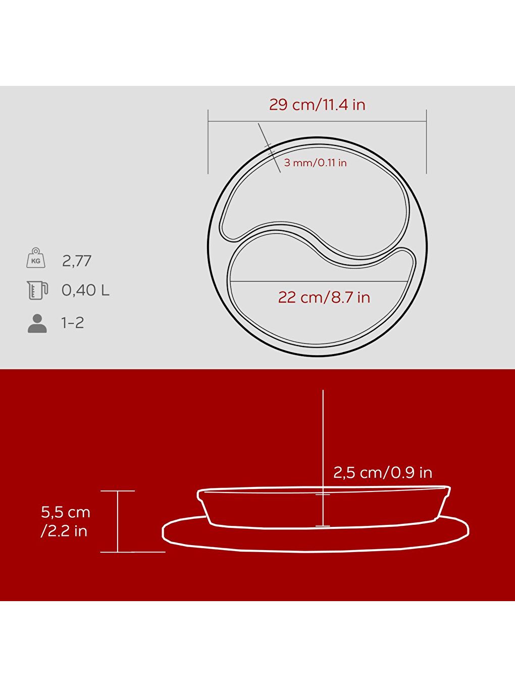 Bordo Damla Formlu 2'li Set Yingyang Fajita Tabağı Kayın Servis Ahşabı Ölçü 10x20cm.-4