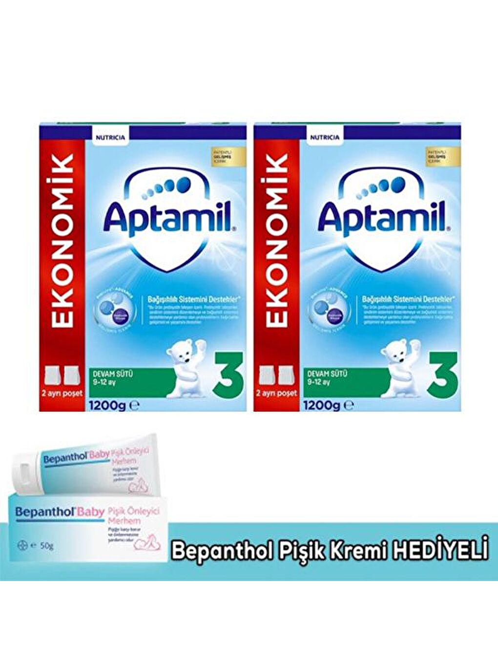 Aptamil Renksiz 3 Devam Sütü 1200 gr x 2 Adet (Bepanthol Pişik Hediyeli)