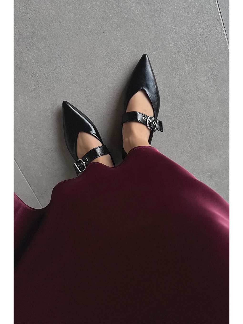 Bruno Kadın Kemer Detay Kırışık Deri Babet Siyah-2