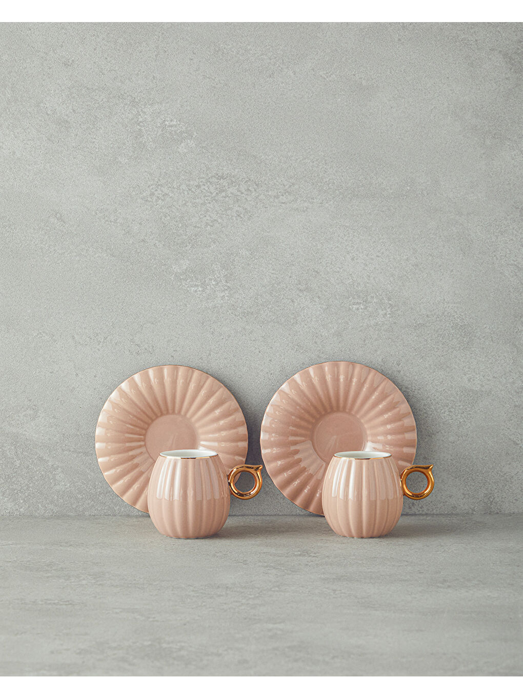 Pembe Polka New Bone China 4 Parça 2 Kişilik Kahve Fincan Takımı Pudra-1