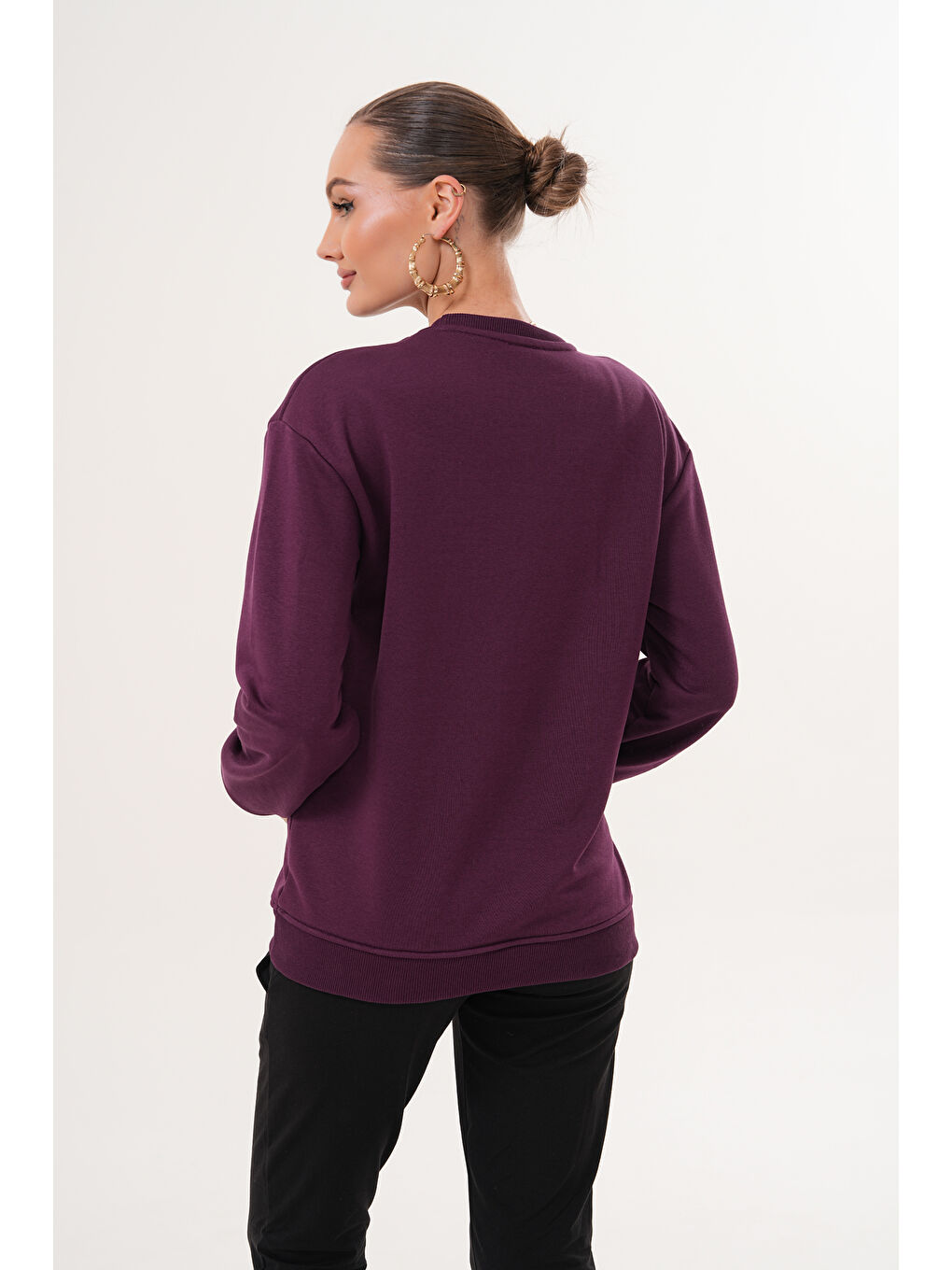 Mor Bisiklet Yaka %100 Pamuk Hamile ve Lohusa Basic Sweatshirt-6
