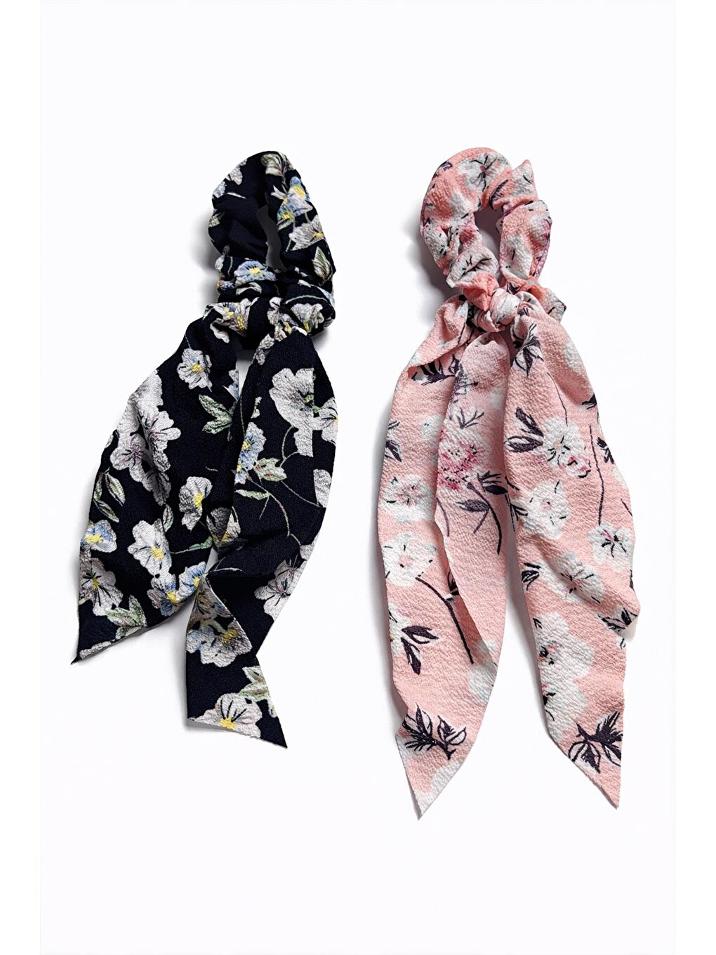 Lacivert 2 Adet Çiçek Desenli Dokulu Fularlı Simit Toka-1