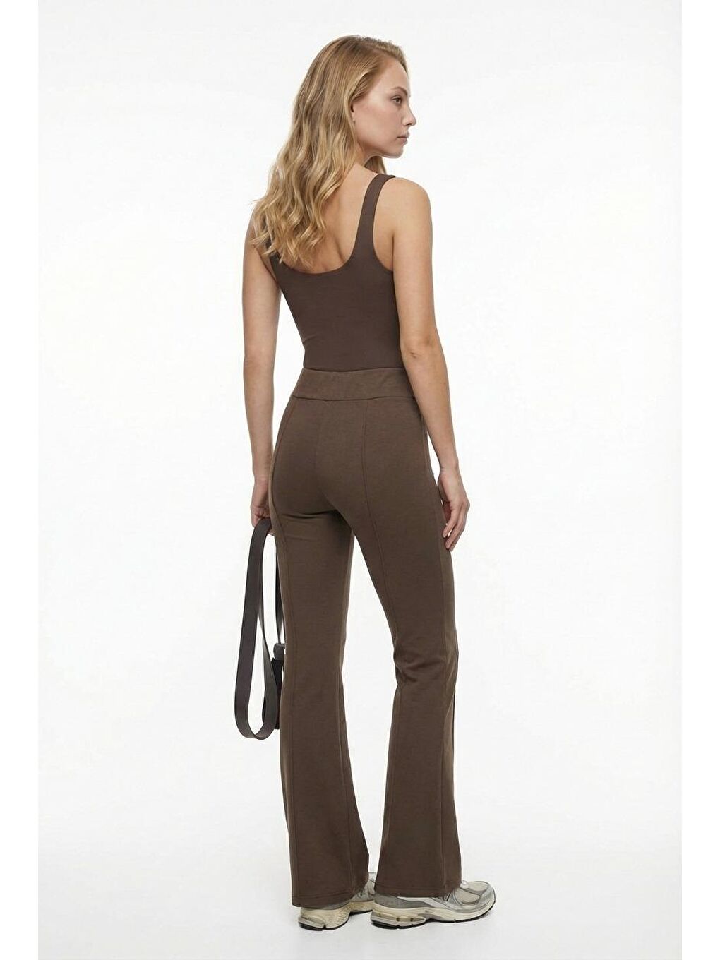 Kahverengi Yeşili Yüksek Bel Flare Paça Günlük Kadın Pantolon Mg2645-2