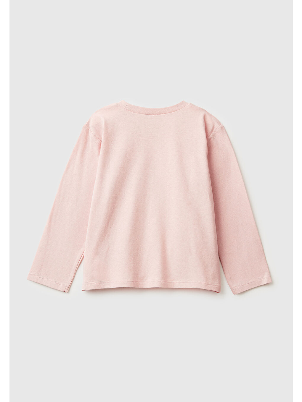 Kız Çocuk Toz Pembe Simli Baskılı Bisiklet Yaka Regular Fit Uzun Kollu T-shirt-1