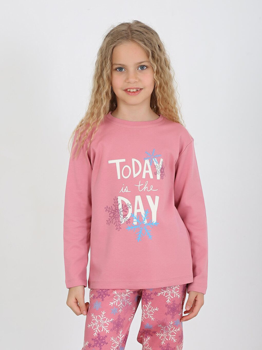 Pembe Kız Çocuk Uzun Kollu %100 Pamuklu Pijama Takımı Today-1