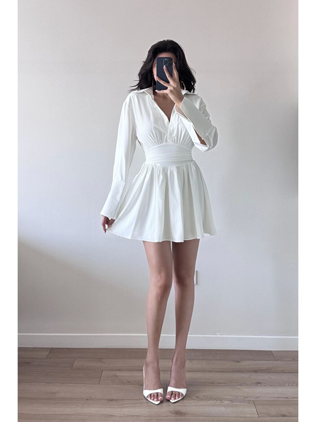 Kadın Beyaz Gömlek Elbise 1041-2677-2