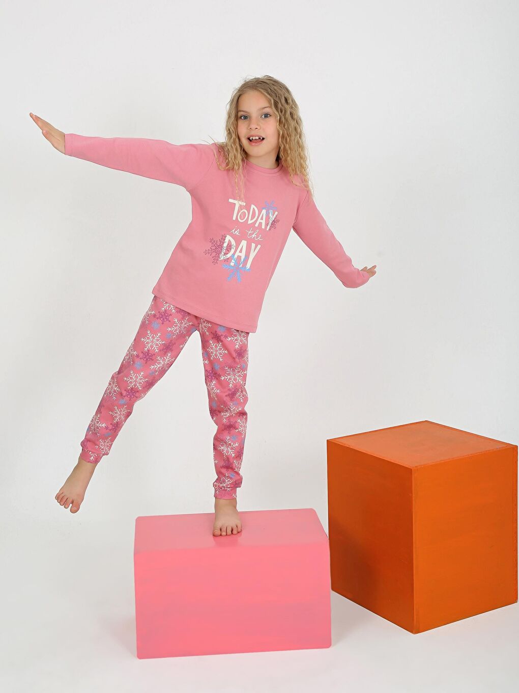 Pembe Kız Çocuk Uzun Kollu %100 Pamuklu Pijama Takımı Today-3