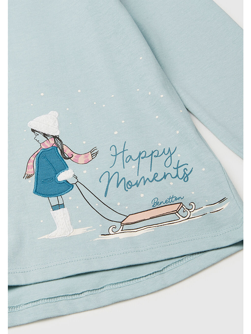 Kız Çocuk Su Yeşili Önü Baskılı Arkası Uzun Bisiklet Yaka Uzun Kollu T-shirt-2