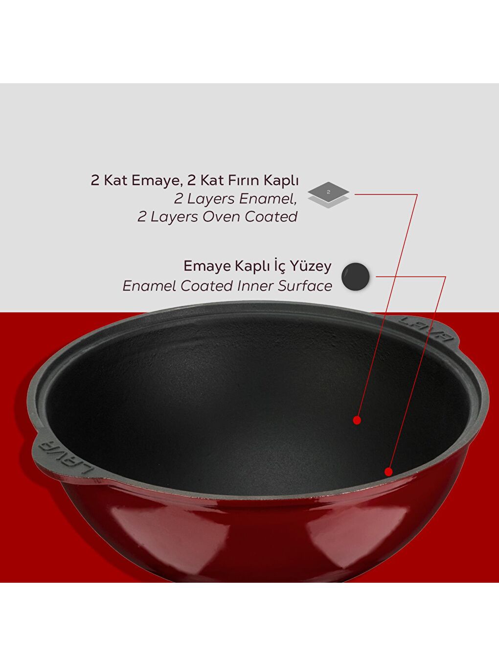 Bordo Yuvarlak Kazan / Tencere. Döküm Demir Yekpare Kulplu Çap(Ø)30cm.-5