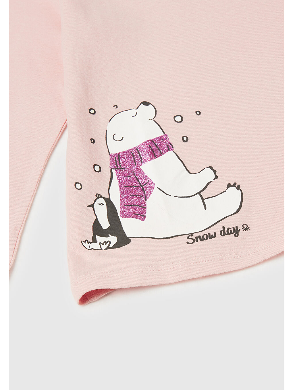 Kız Çocuk Toz Pembe Simli Baskılı Bisiklet Yaka Regular Fit Uzun Kollu T-shirt-2