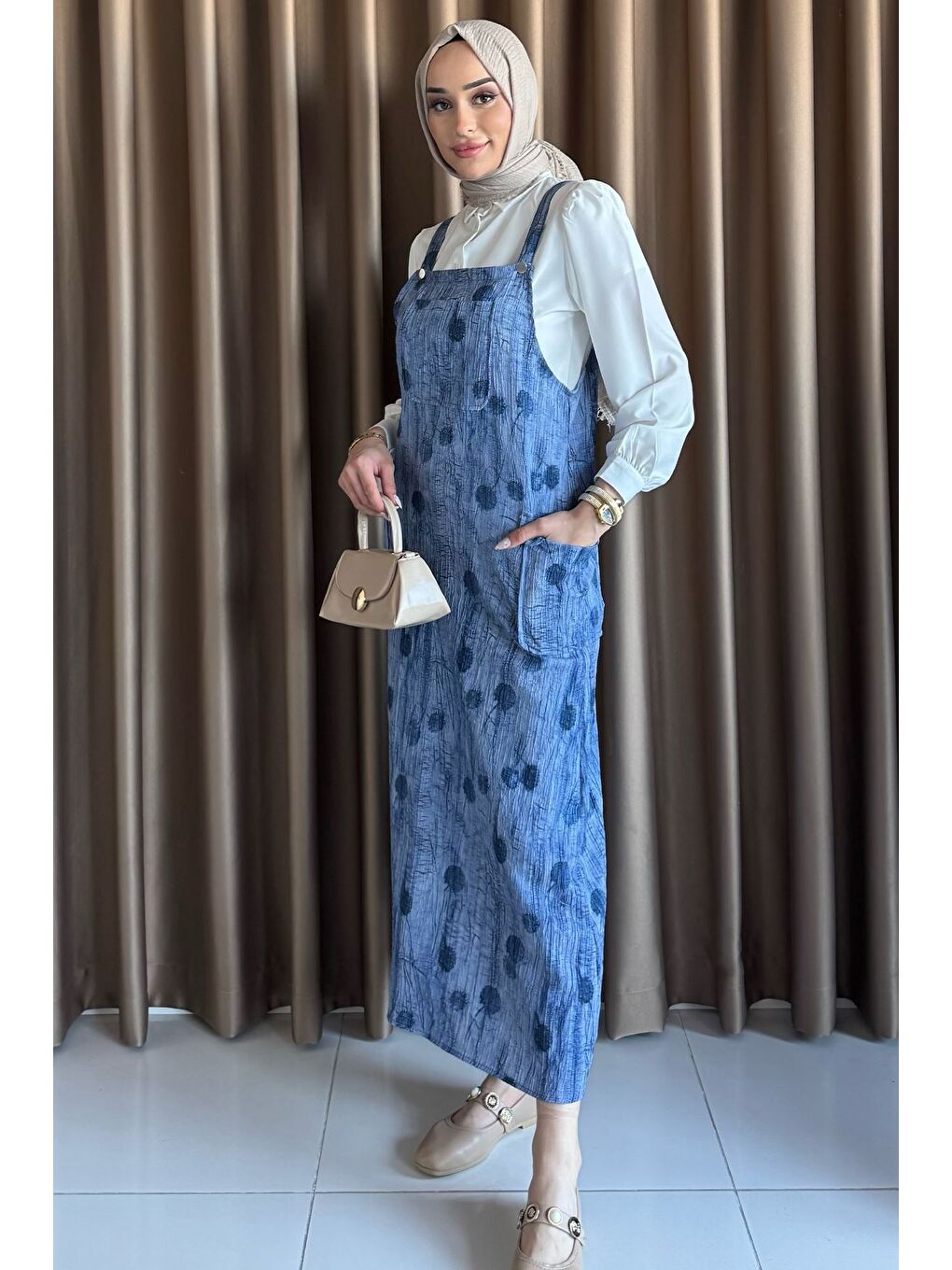 İndigo Tesettür Gömlek Salopet İkili Takım