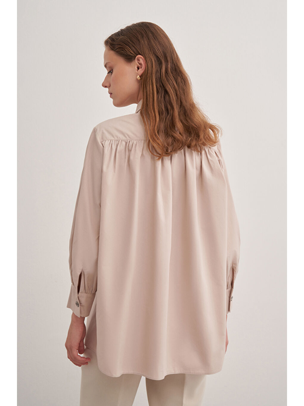 Bej 2233111 Gömlek Yaka Pamuk Bluz-3