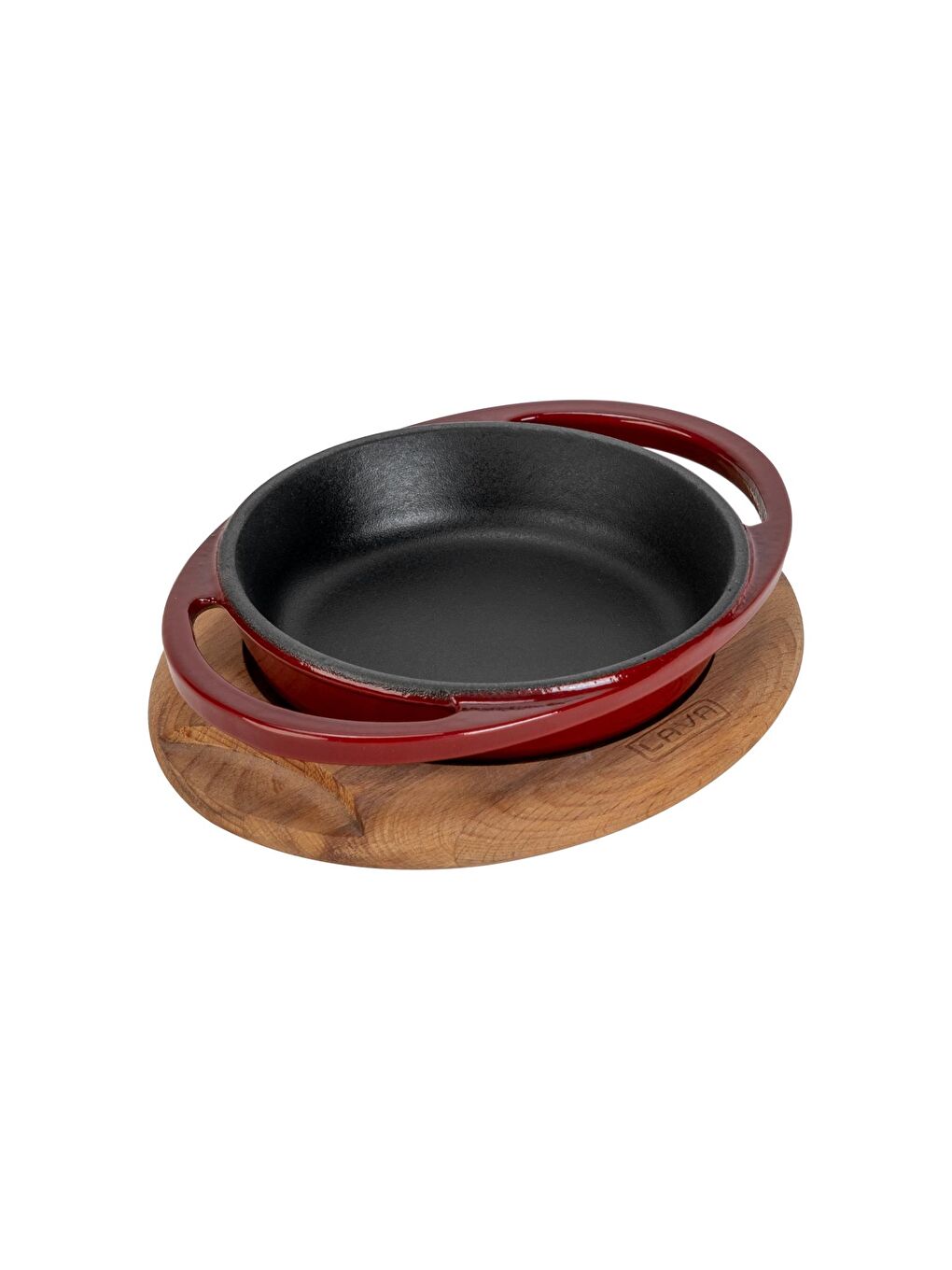 Bordo Yuvarlak Sahan Döküm Demir Yekpare Çift Kulplu Kayın Servis Ahşabı Çap(Ø)12cm.-1