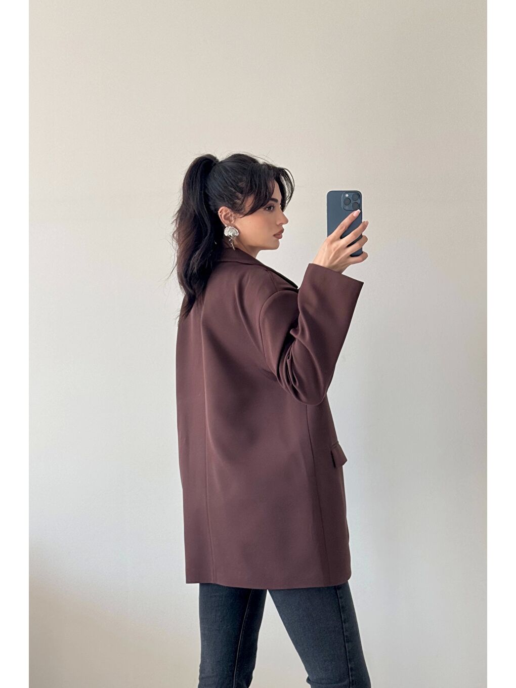 Kahverengi Kadın Kahve Çift Yaka Blazzer Ceket 0999-25088-2