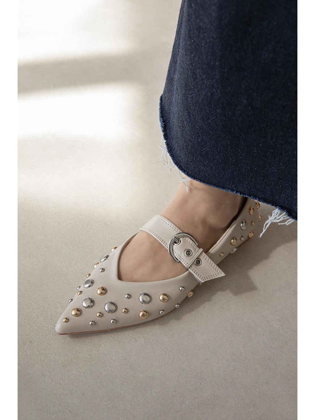 Aqua  Kadın  Drop  Detay  Deri  Babet Bej-3