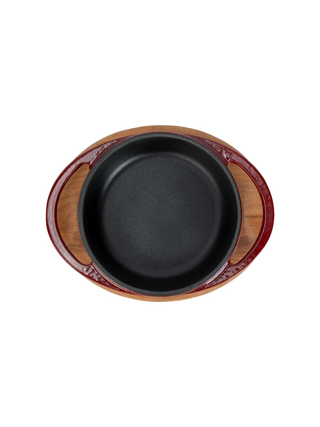 Bordo Yuvarlak Sahan Döküm Demir Yekpare Çift Kulplu Kayın Servis Ahşabı Çap(Ø)12cm.-2