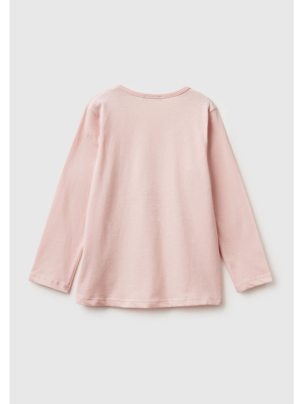 Kız Çocuk Toz Pembe Önü Baskılı Arkası Uzun Bisiklet Yaka Uzun Kollu T-shirt-1