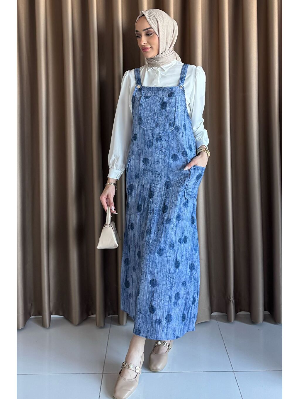 İndigo Tesettür Gömlek Salopet İkili Takım-2