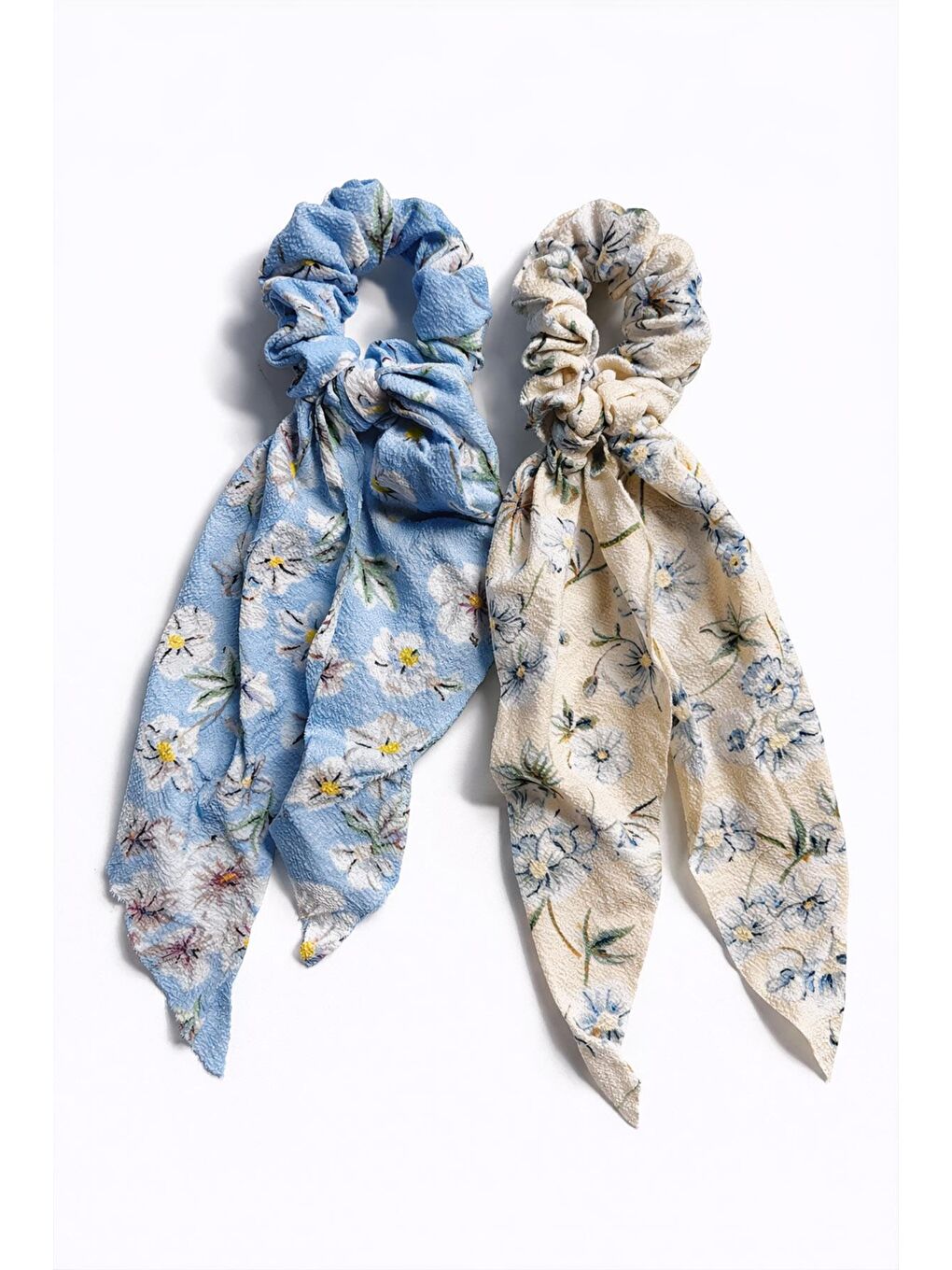 Mavi 2 Adet Çiçek Desenli Dokulu Fularlı Simit Toka