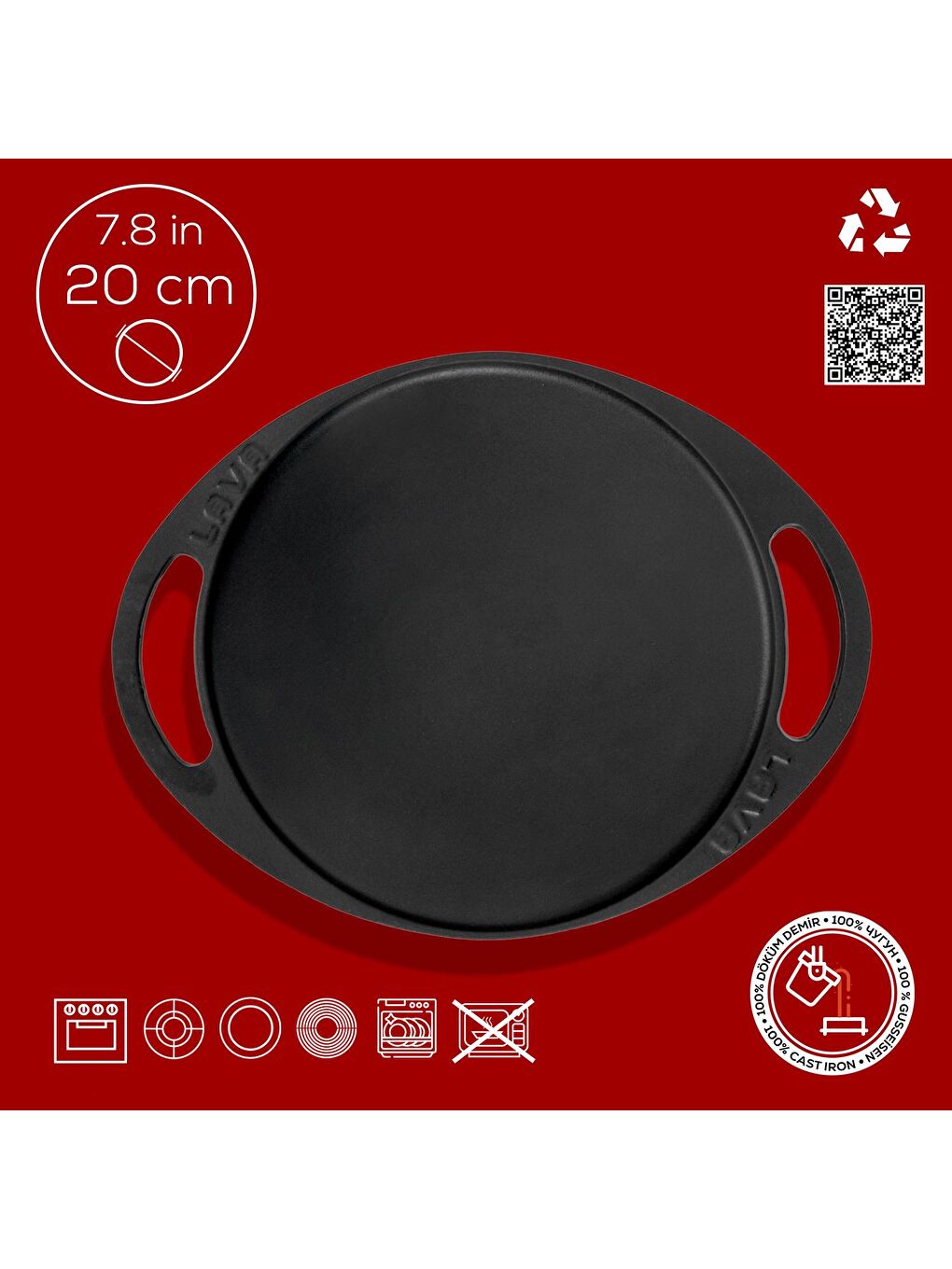 Bordo Yuvarlak Saç Kavurma Tavası Döküm Demir Yekpare Çift Kulplu Çap(Ø)20cm.-3