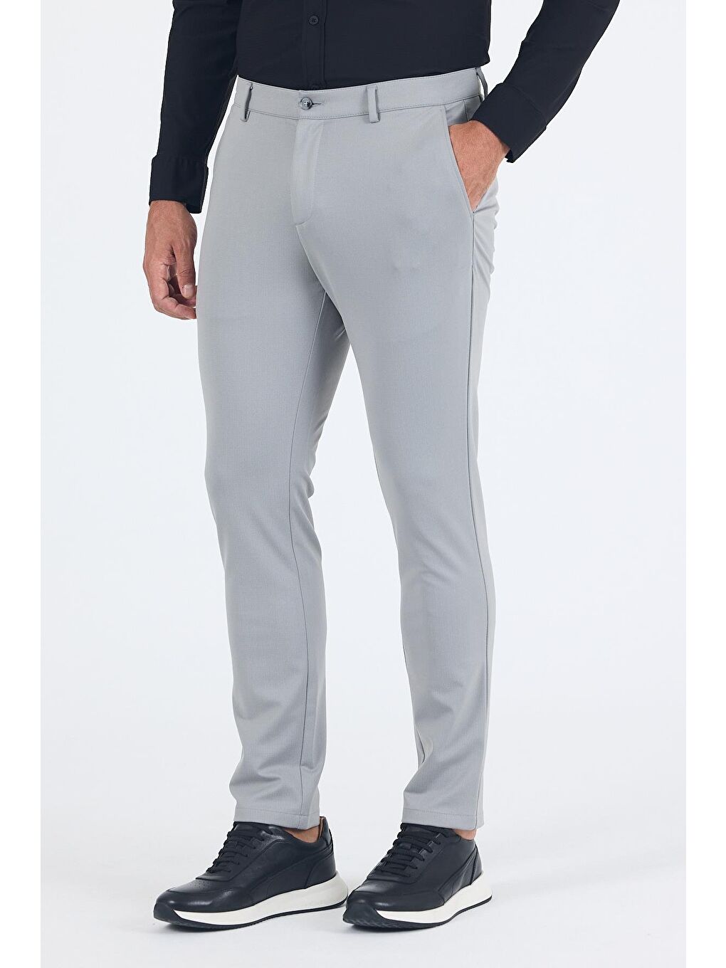 Gri Yandan Cepli Casual Slim Fit Pantolon 1003250163-1