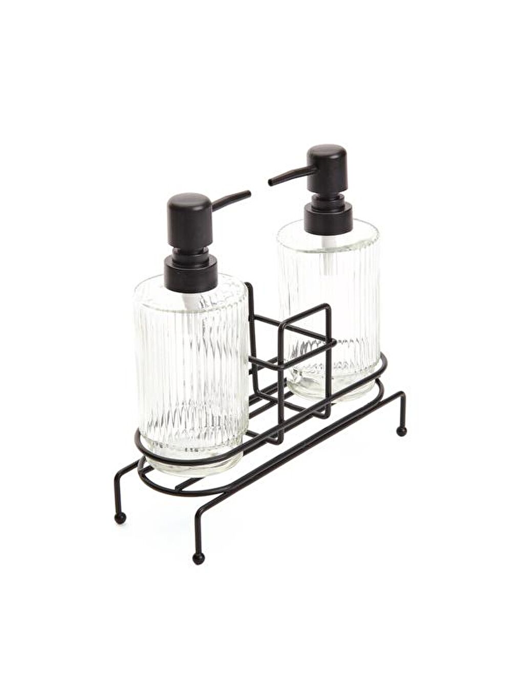 Metal Stantlı Sıvı Sabunluk - Siyah / Şeffaf - 22 cm-1